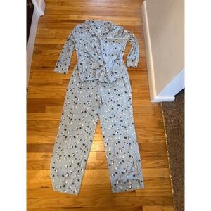 Echo Concepts Women's Light Blue French Bulldog Christmas Pajama Set Top Pants L